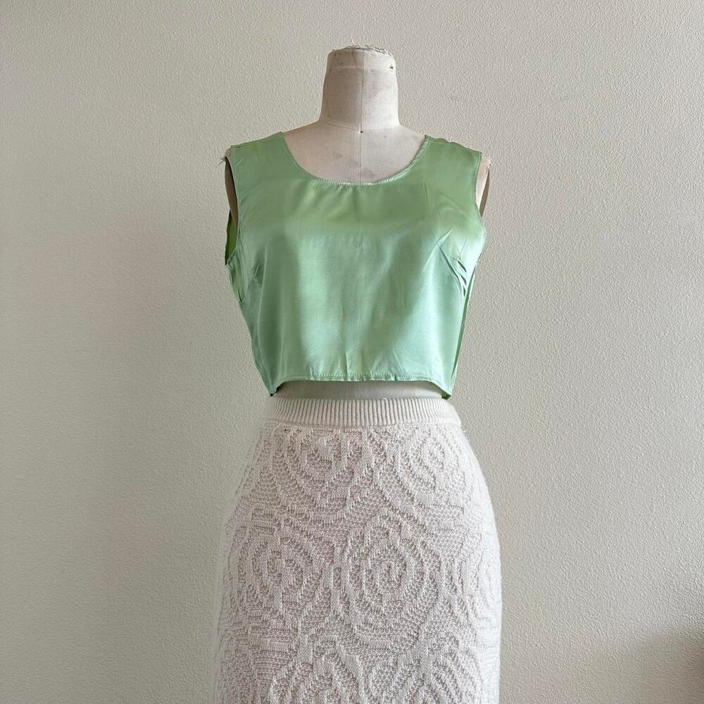 handmade green satin sleeveless crop top